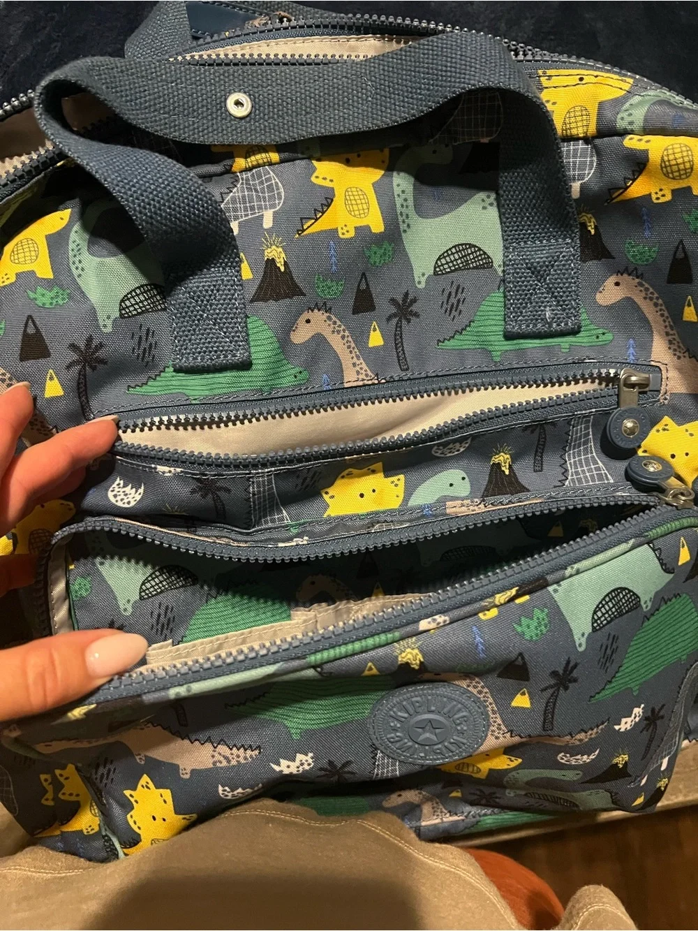 Kipling Kids Dinosaur Backpack - Gray with Yellow & Green